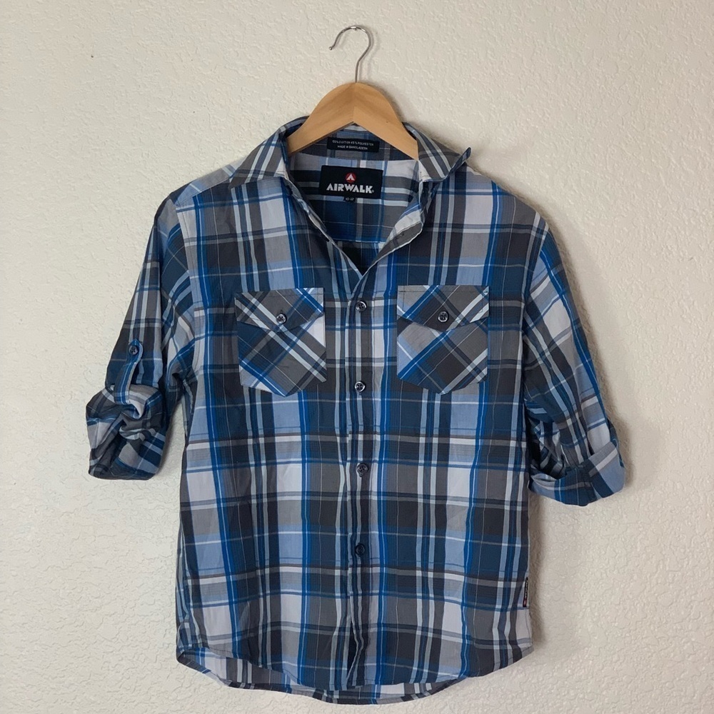 Airwalk | Plaid short sleeve cotton blend button up shirt size 10/12